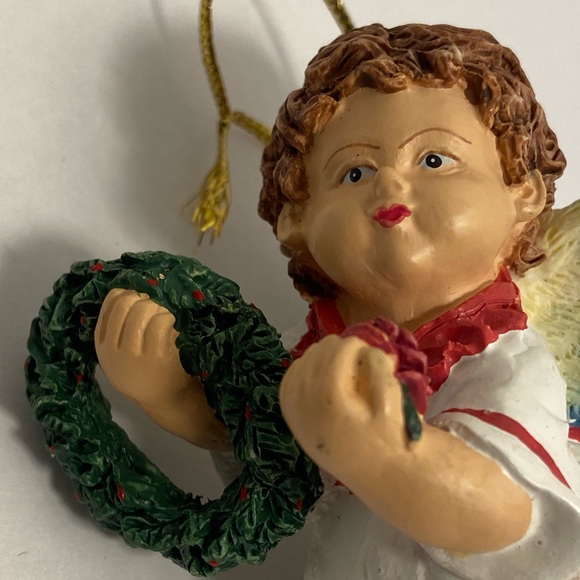 Vintage Cherub Christmas Angel Holiday Ornament wreath rosebud baby angel wings - Picture 3 of 13